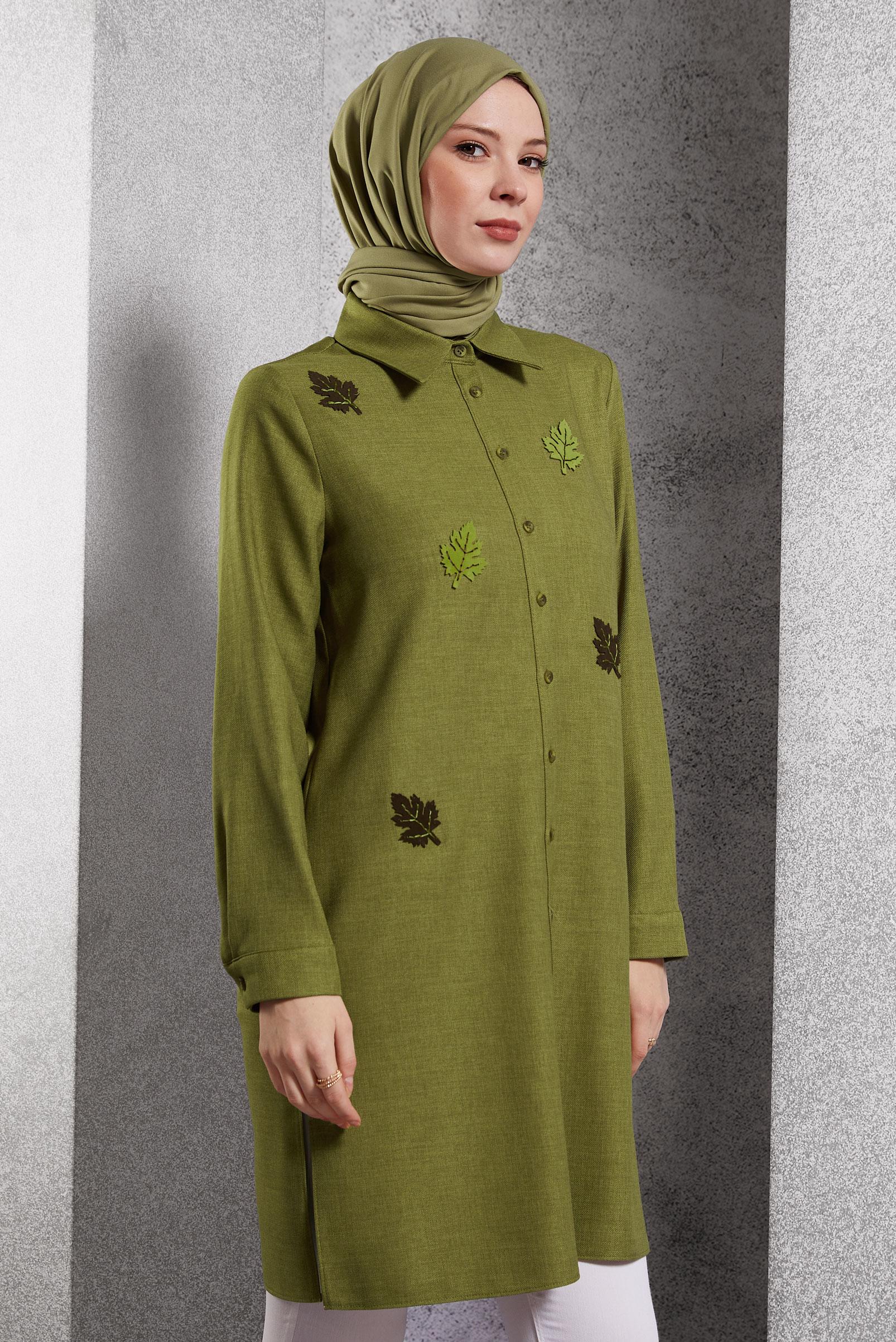 Tesettür giyim YEŞİL YAPRAK DESENLİ TUNİK 45149