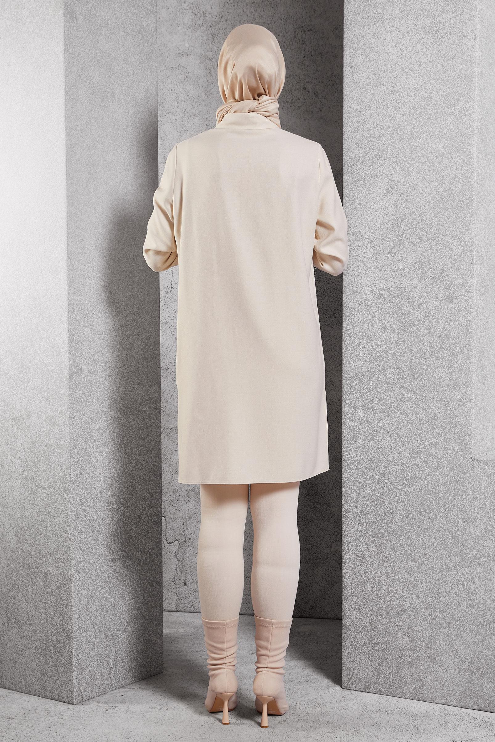 Tesettür giyim EKRU YAPRAK DESENLİ TUNİK 45149