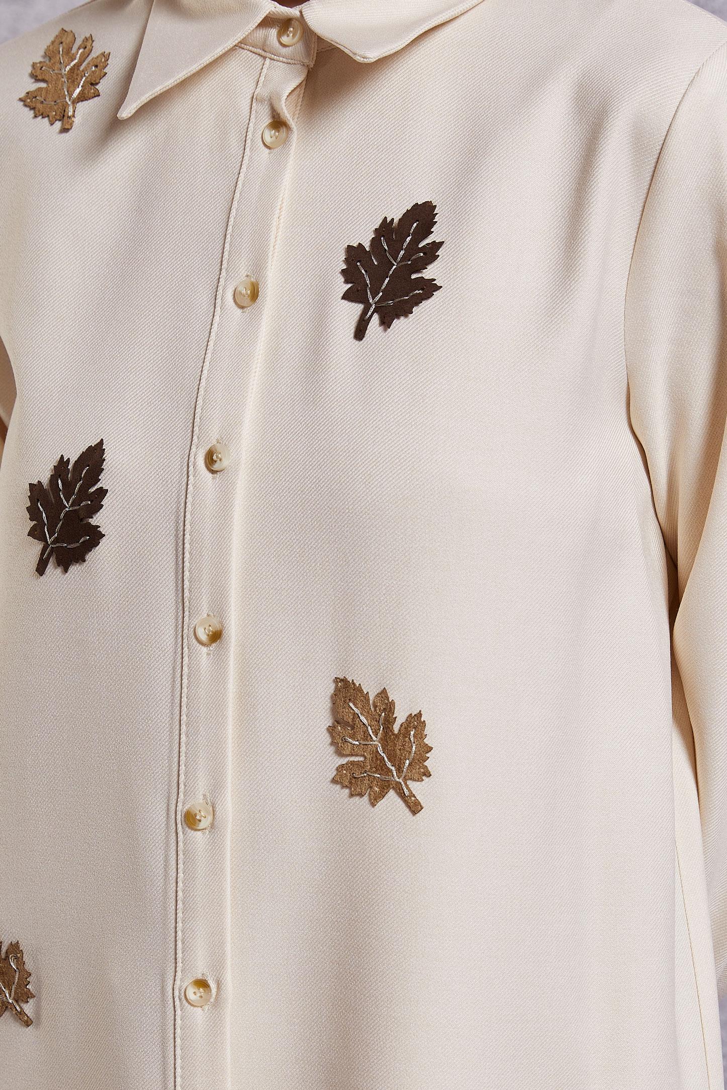 Tesettür giyim EKRU YAPRAK DESENLİ TUNİK 45149