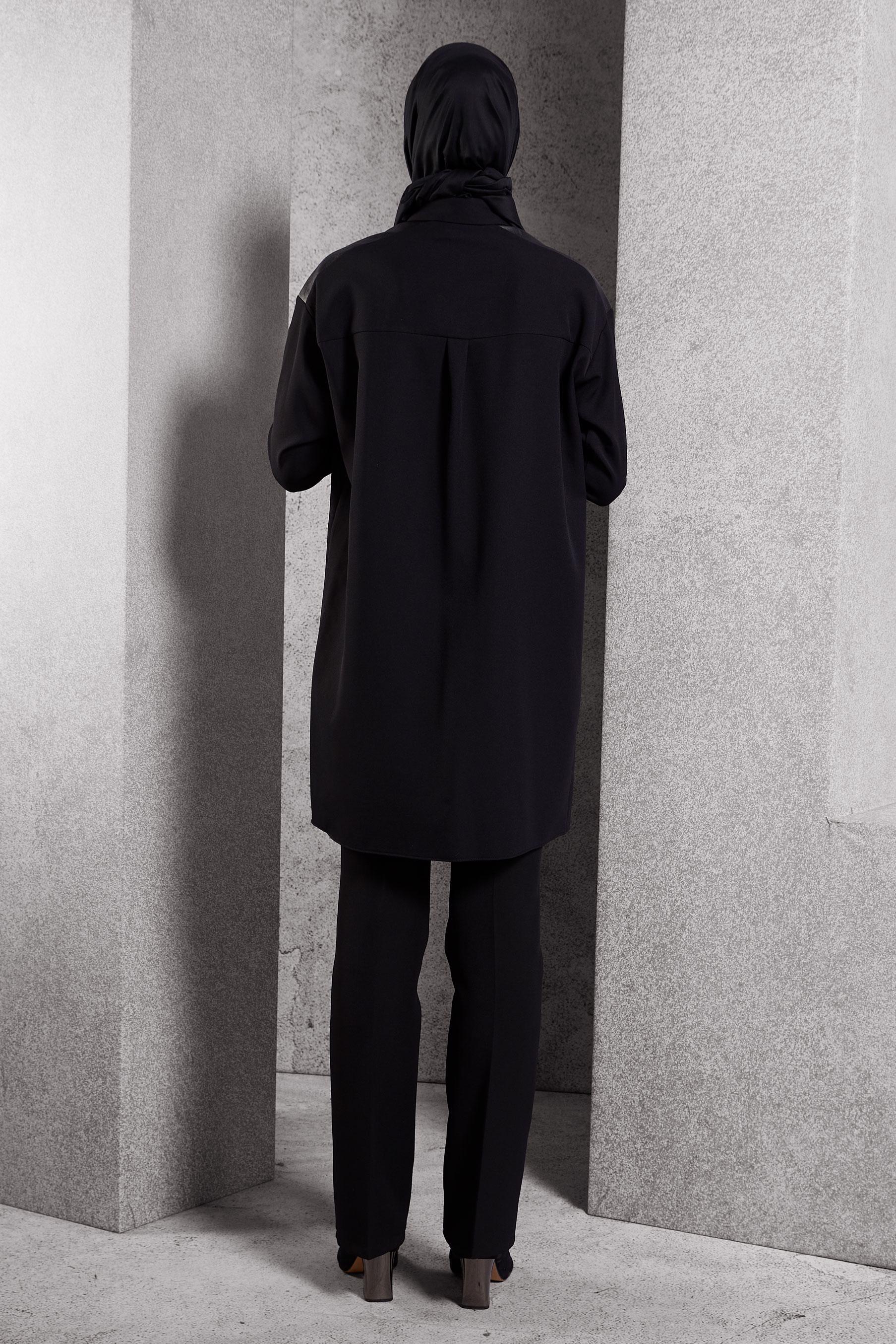 Tesettür giyim SİYAH GÖMLEK YAKA TESETTÜR TUNİK 45154