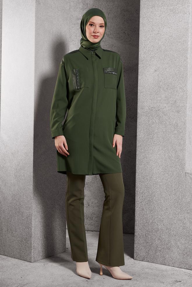 Tesettür giyim  GÖMLEK YAKA TESETTÜR TUNİK 45154 - ALVİNA