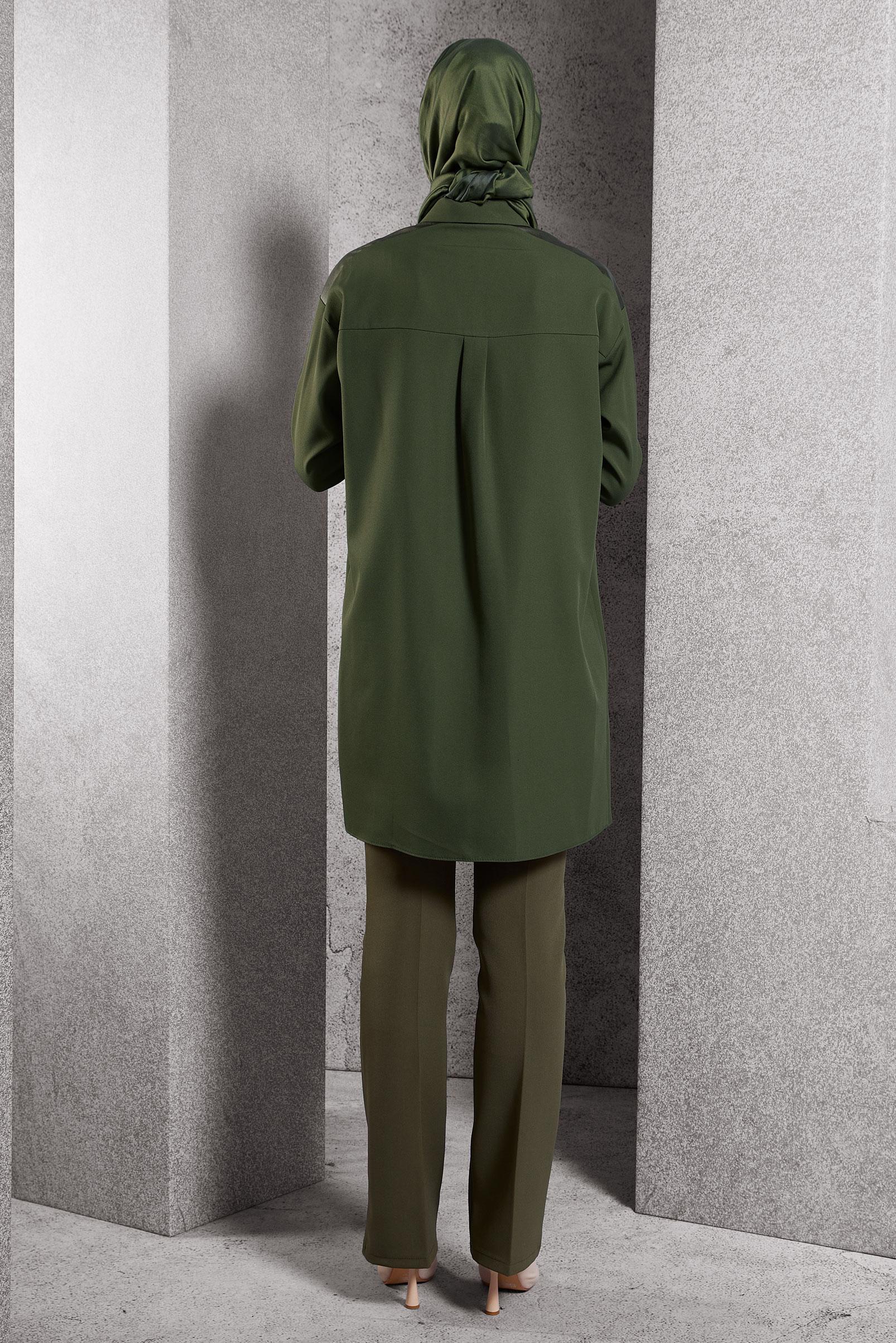 Tesettür giyim HAKİ GÖMLEK YAKA TESETTÜR TUNİK 45154