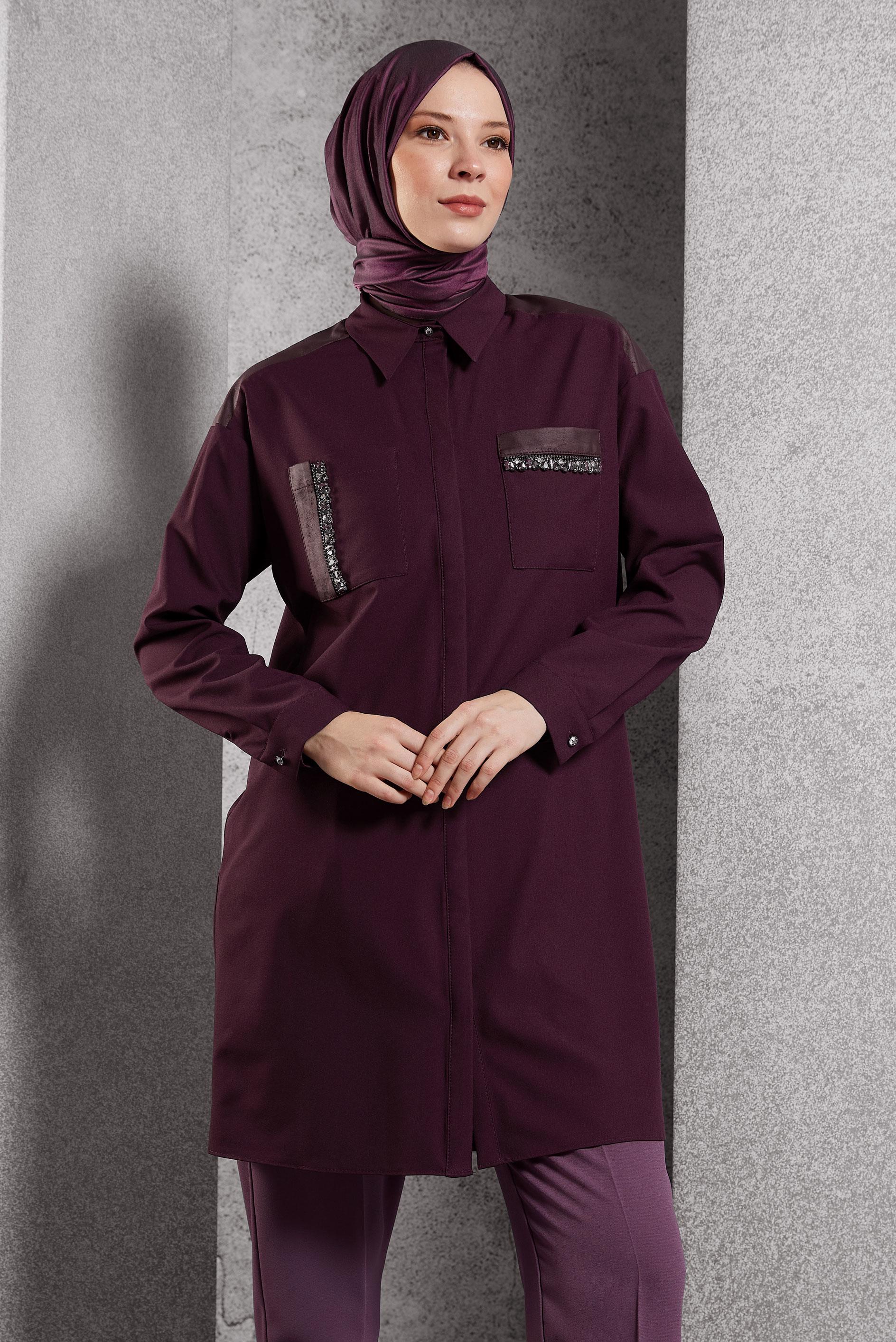 Vêtements hijab PRUNE TUNIQUE MODESTE À COL CHEMISE 45154