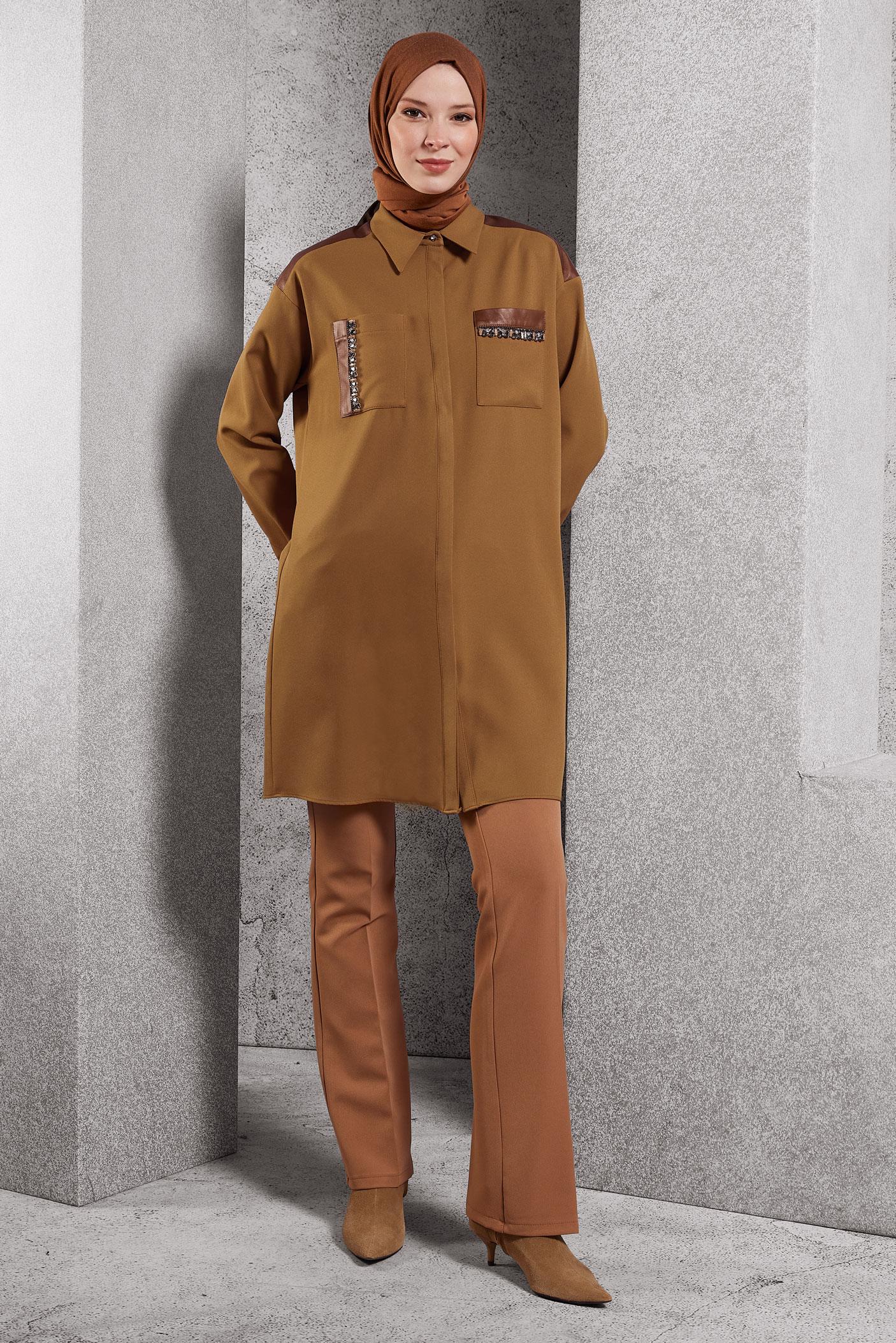 Vêtements hijab JAUNE TUNIQUE MODESTE À COL CHEMISE 45154