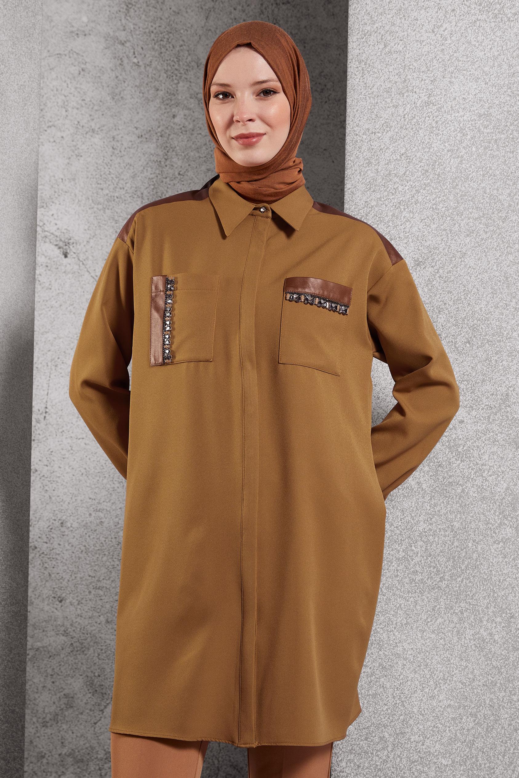 Vêtements hijab JAUNE TUNIQUE MODESTE À COL CHEMISE 45154