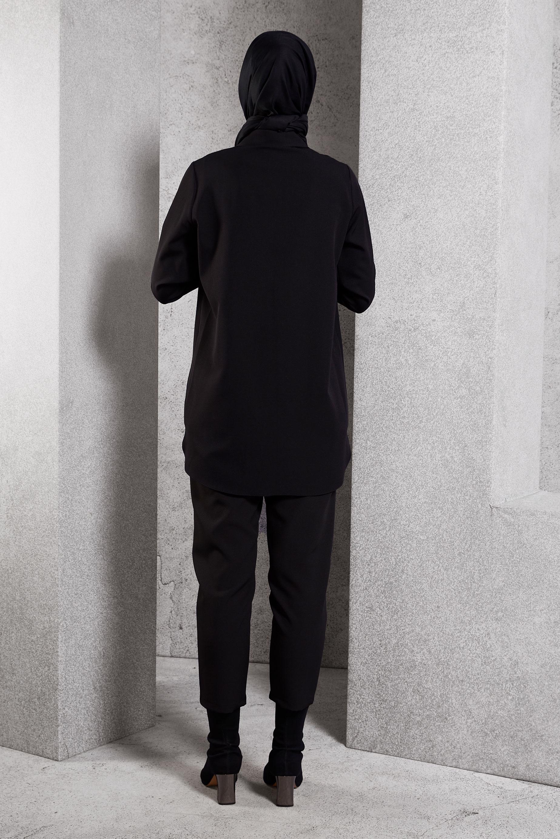 Tesettür giyim SİYAH CEP DETAYLI TUNİK 45155