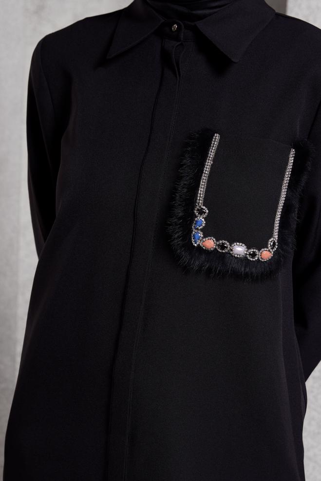 Hijab clothing BLACK TUNIC WITH POCKET DETAIL 45155 - ALVİNA