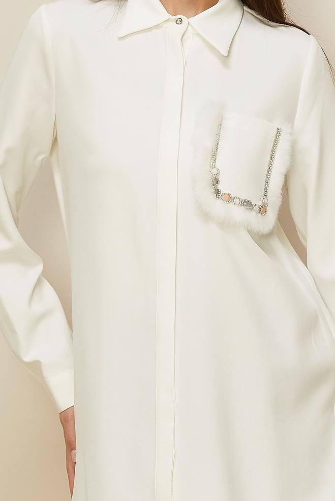 Vêtements hijab BLANC TUNIQUE AVEC DÉTAIL DE POCHE 45155 - ALVİNA