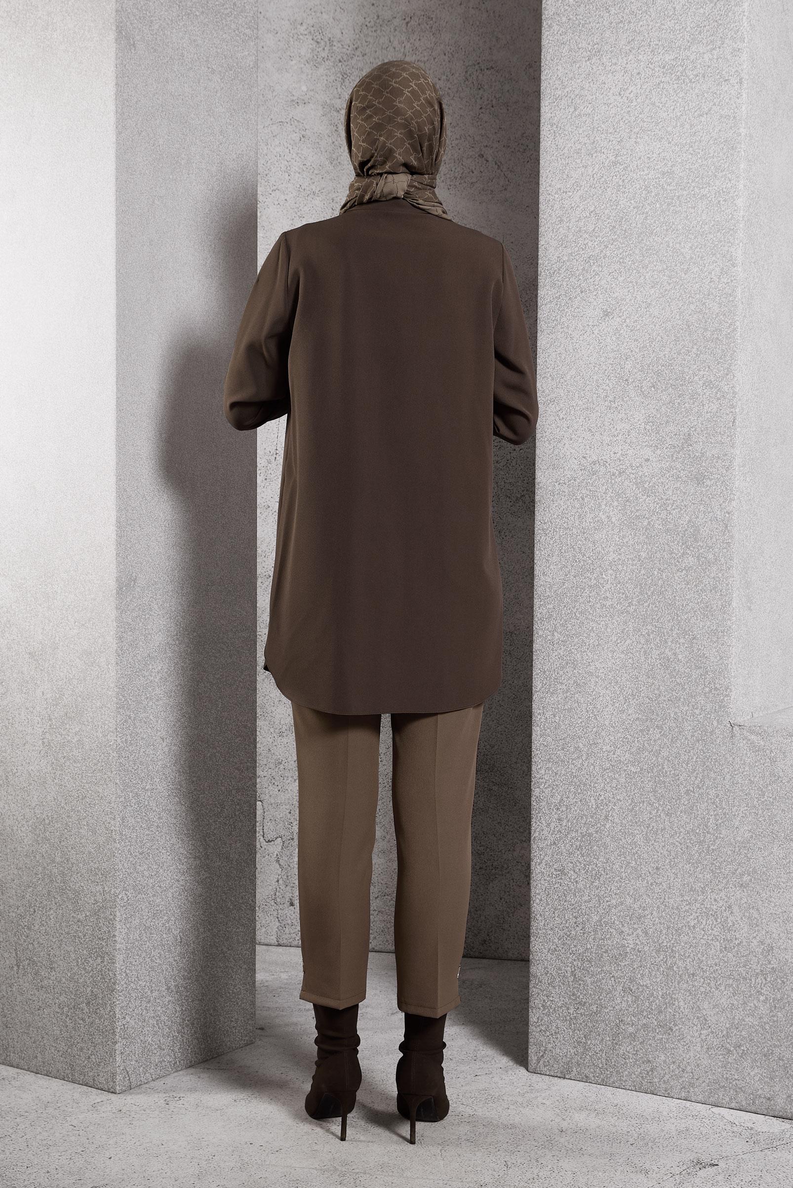 Tesettür giyim KAHVE CEP DETAYLI TUNİK 45155