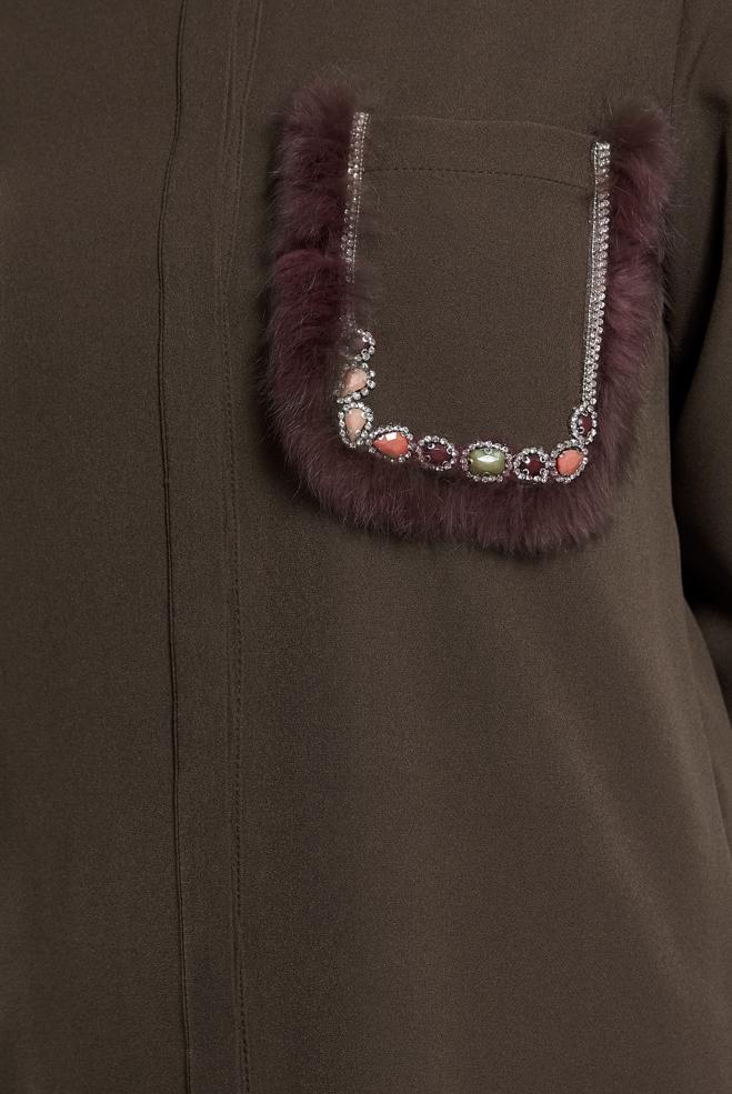 Vêtements hijab BRUN TUNIQUE AVEC DÉTAIL DE POCHE 45155 - ALVİNA