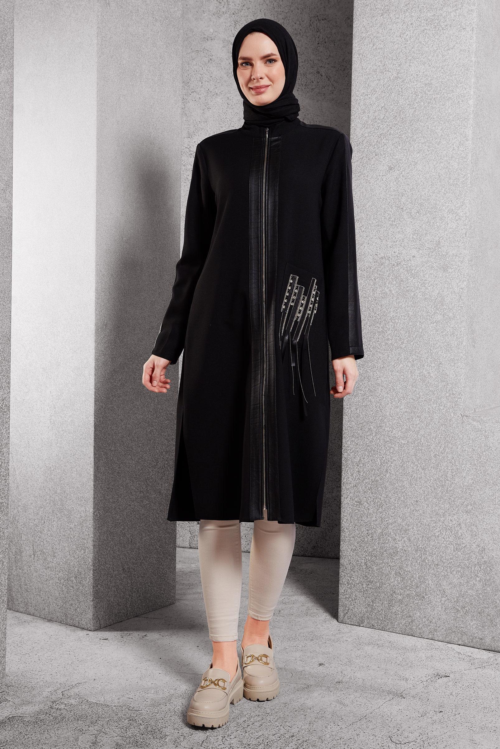 Tesettür giyim SİYAH FERMUARLI TUNİK 45156