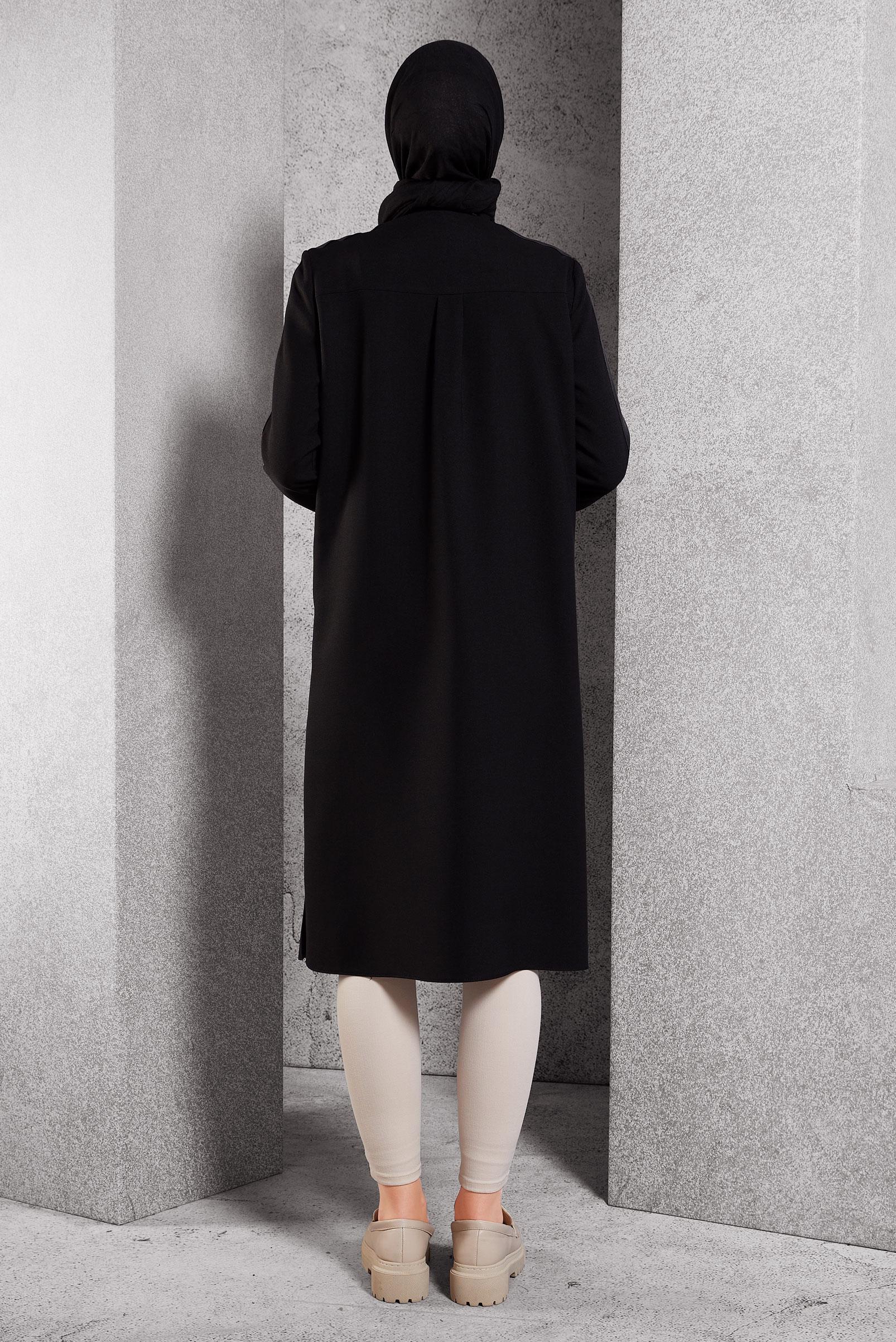 Tesettür giyim SİYAH FERMUARLI TUNİK 45156