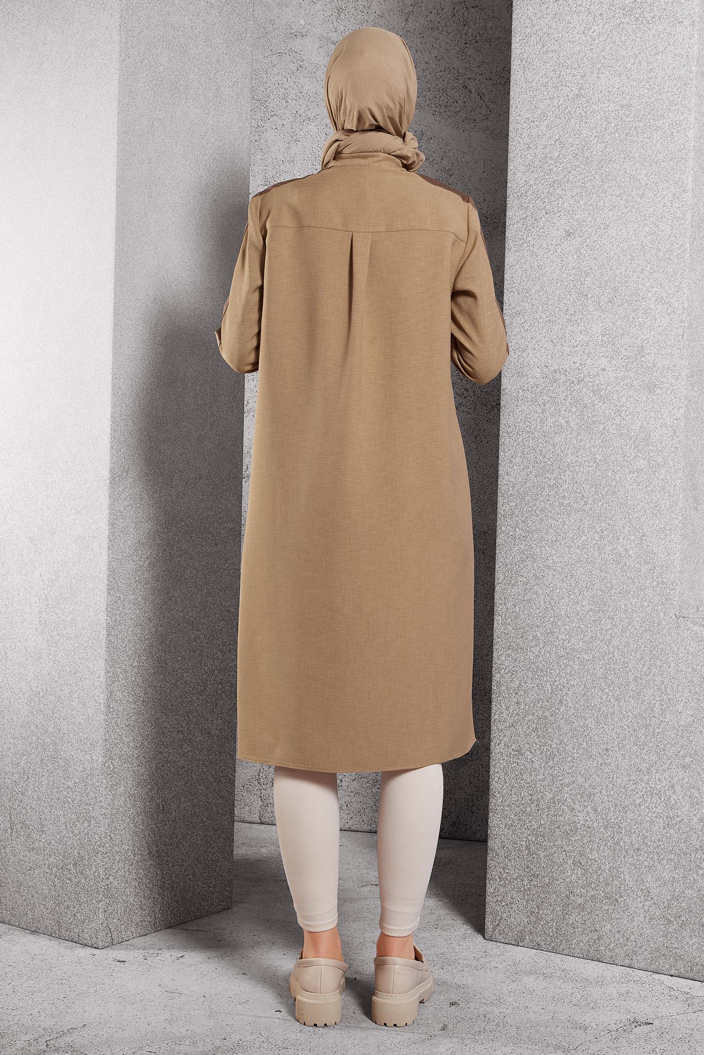 Tesettür giyim BEJ FERMUARLI TUNİK 45156