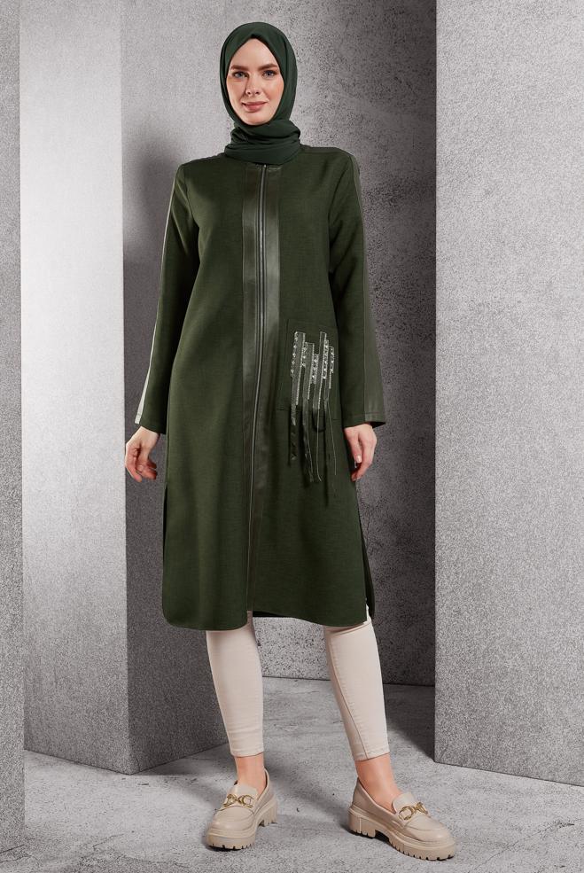 Tesettür giyim HAKİ FERMUARLI TUNİK 45156 - ALVİNA