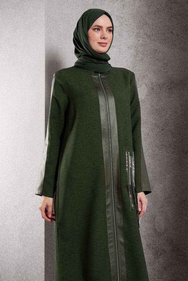 Tesettür giyim HAKİ FERMUARLI TUNİK 45156 - ALVİNA
