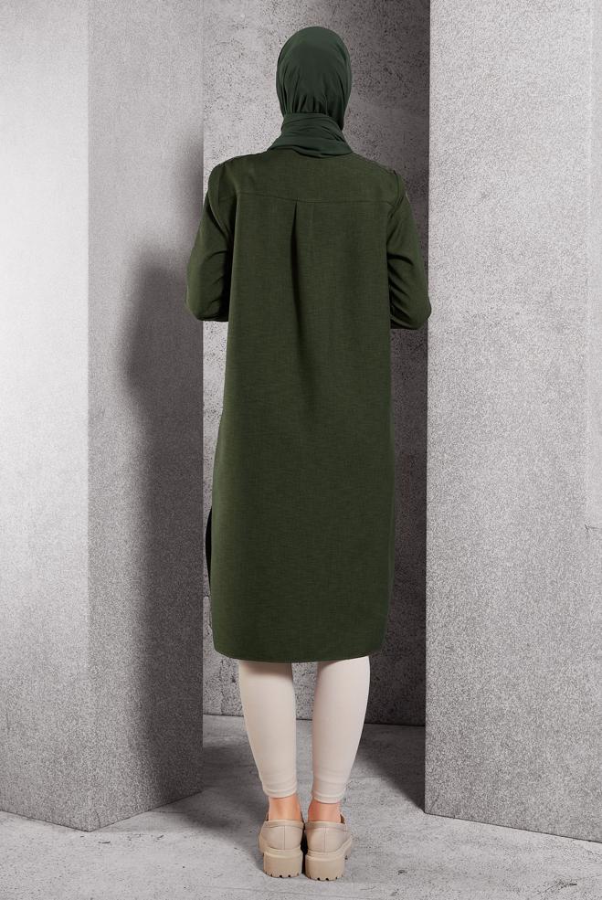 Tesettür giyim HAKİ FERMUARLI TUNİK 45156 - ALVİNA