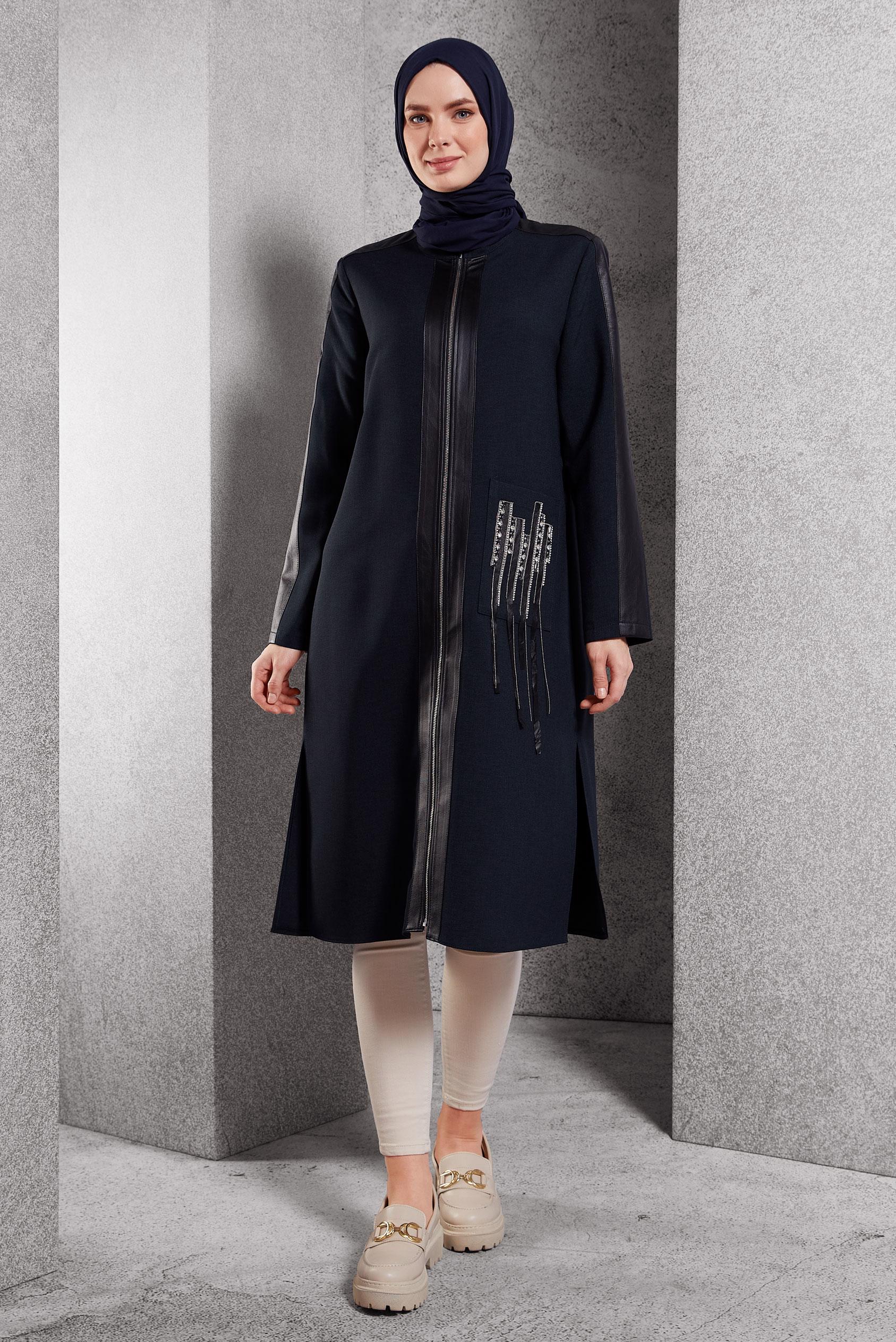 Tesettür giyim LACİVERT FERMUARLI TUNİK 45156