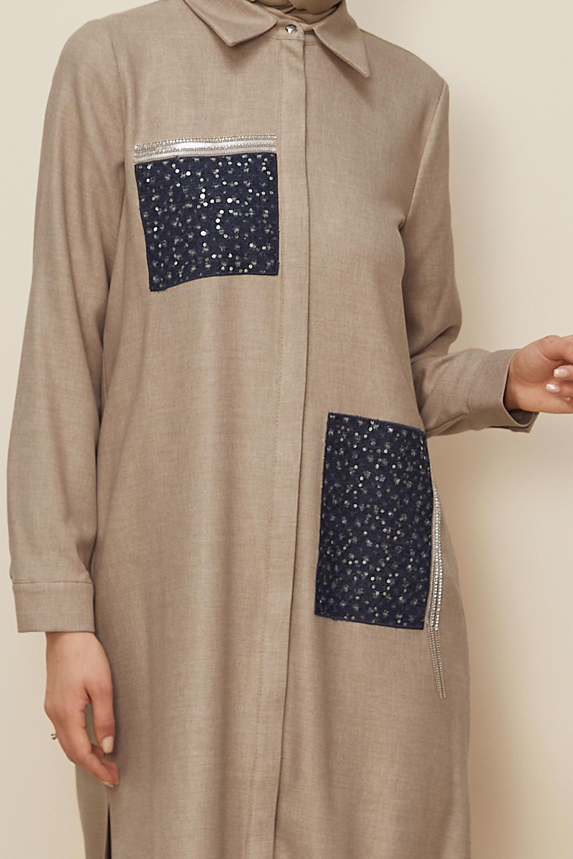 Vêtements hijab BEIGE TUNIQUE AVEC DÉTAIL DE GEMMES 45157