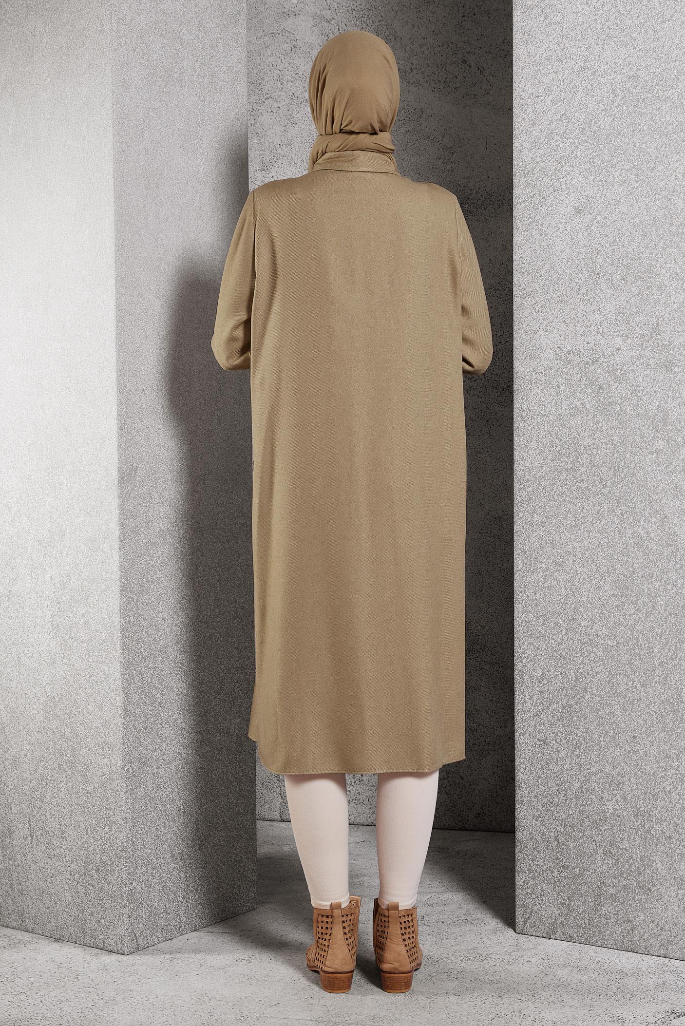 Tesettür giyim KAHVE TAŞ DETAYLI TUNİK 45157