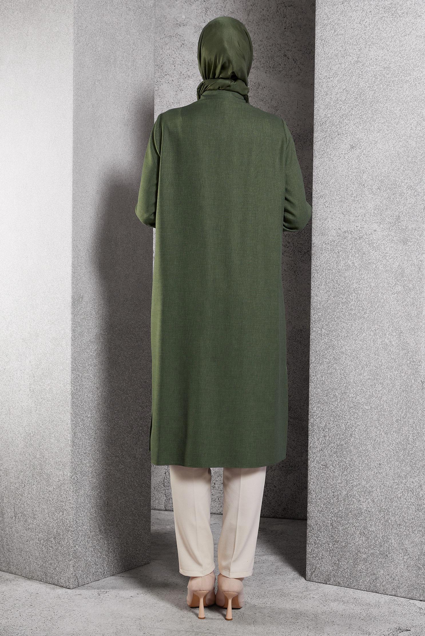 Tesettür giyim HAKİ TAŞ DETAYLI TUNİK 45157