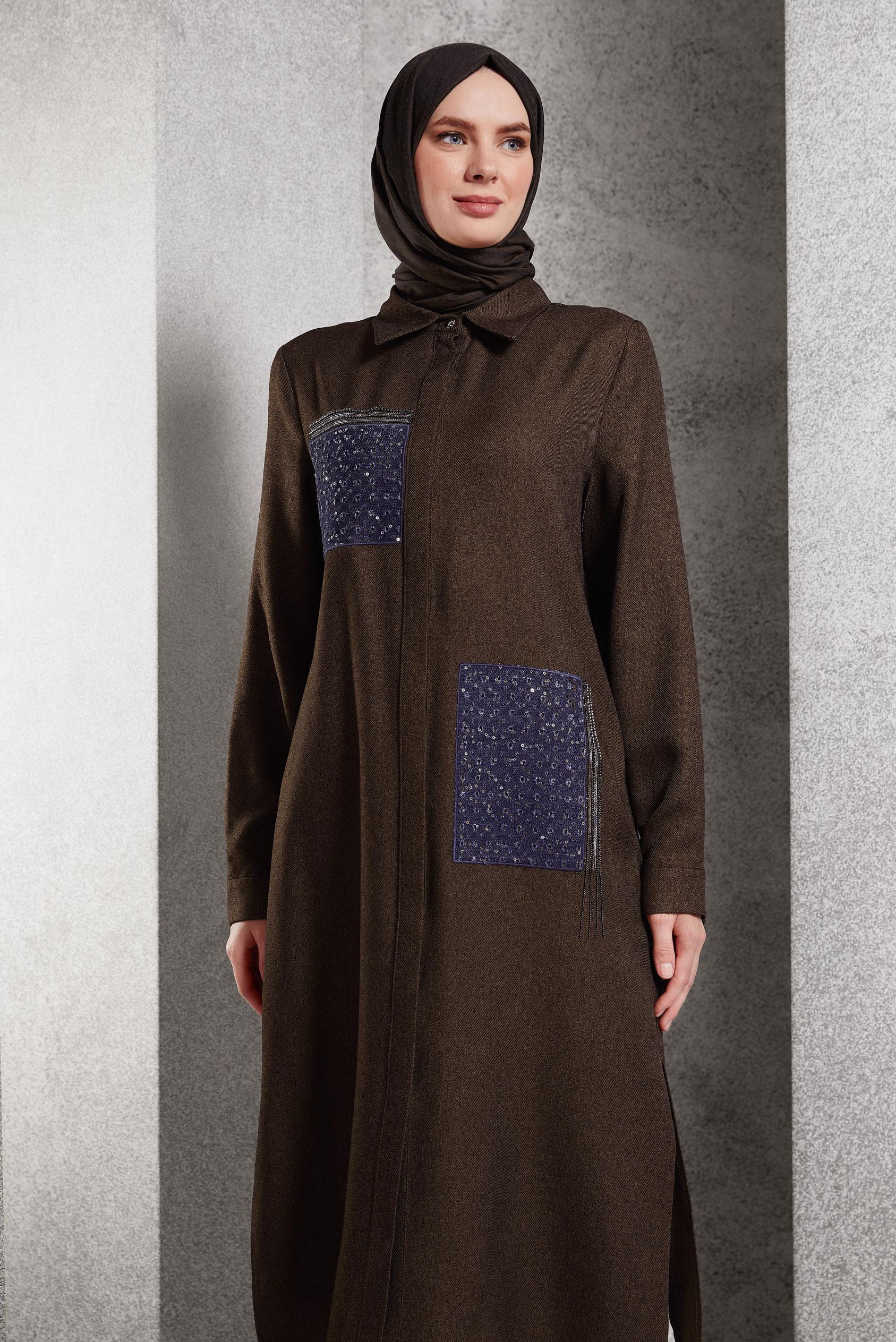 Tesettür giyim KAHVE TAŞ DETAYLI TUNİK 45157