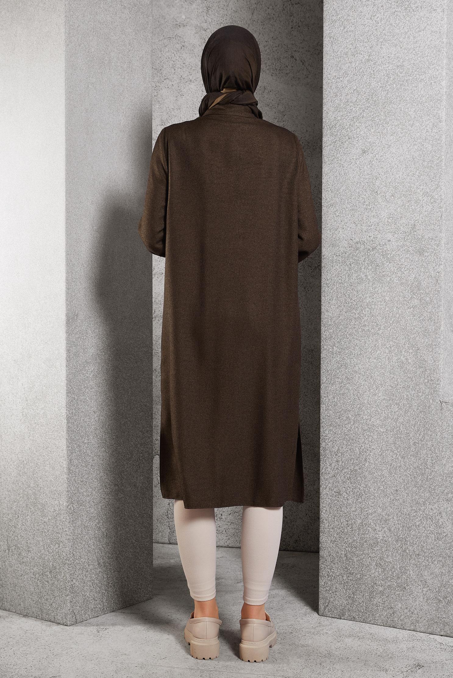 Tesettür giyim KAHVE TAŞ DETAYLI TUNİK 45157