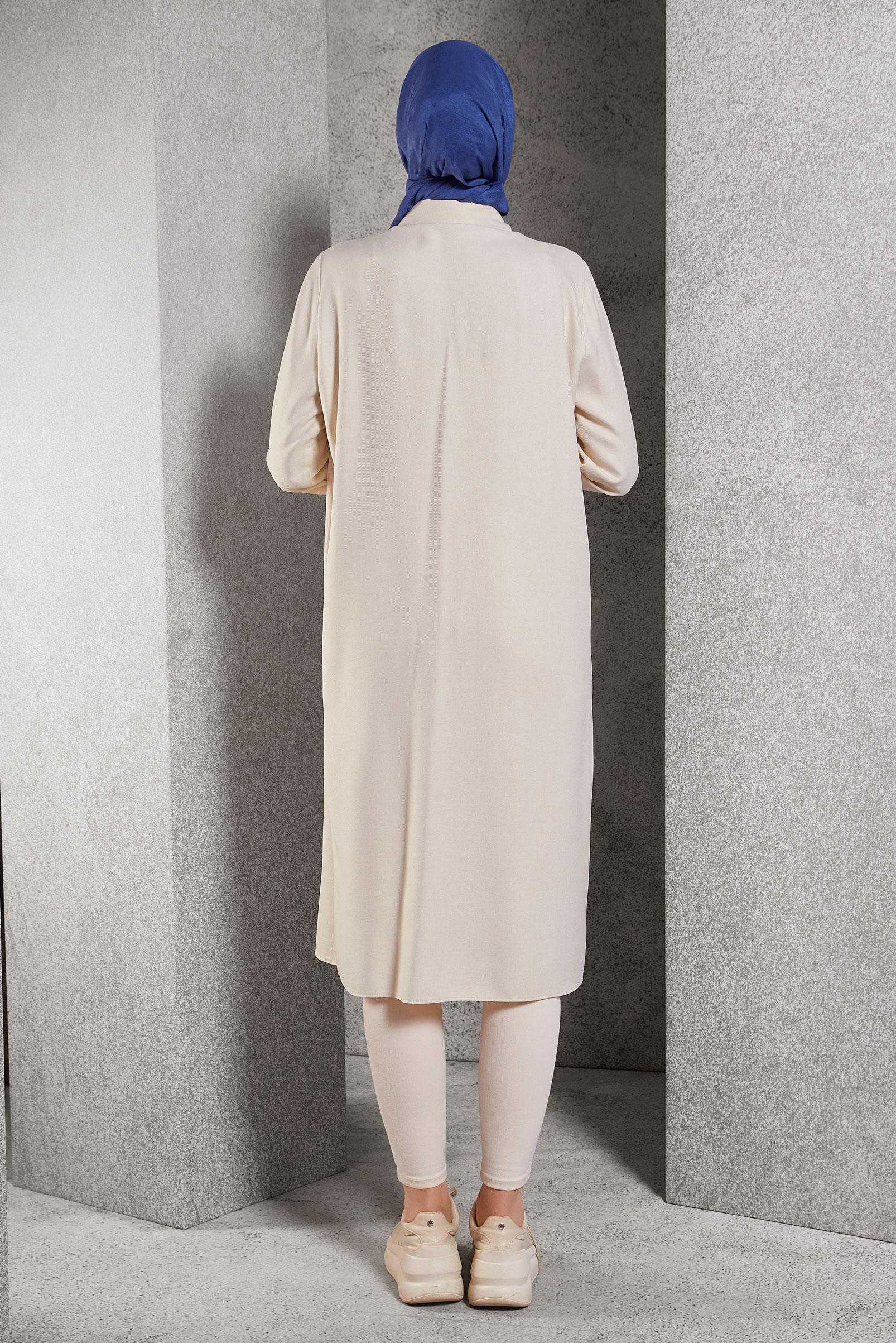 Tesettür giyim EKRU TAŞ DETAYLI TUNİK 45157