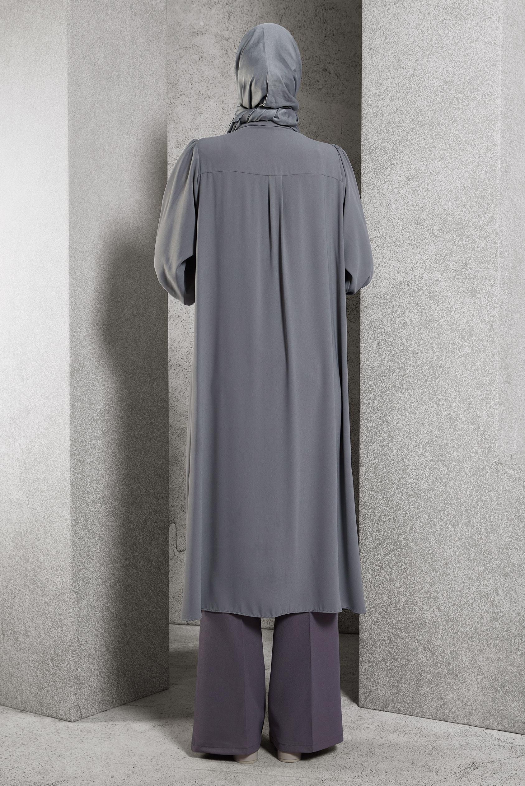 Tesettür giyim GRİ TAŞ DETAYLI UZUN TUNİK 45159