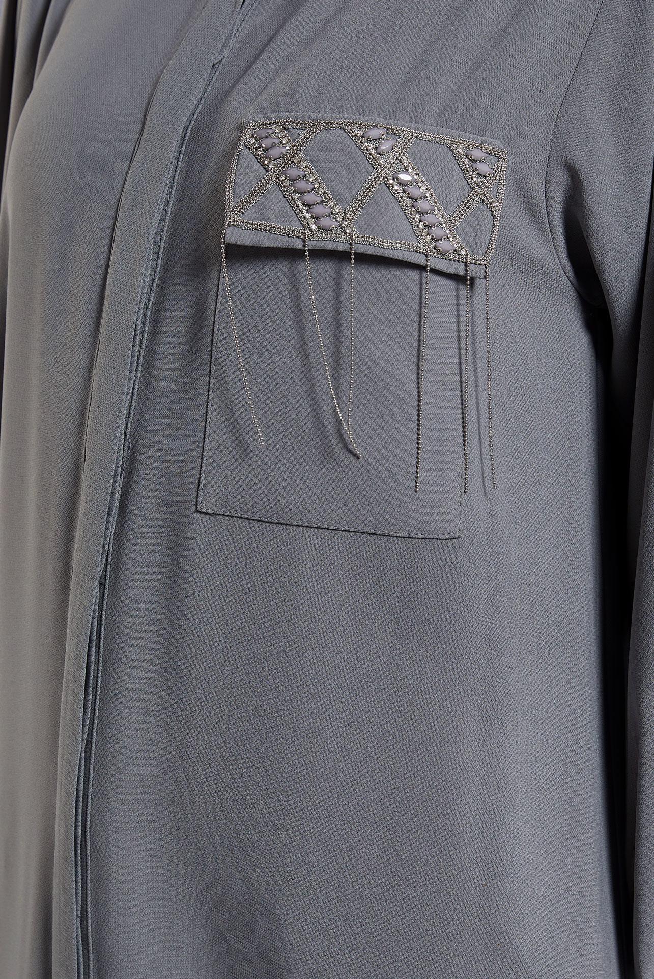 Tesettür giyim GRİ TAŞ DETAYLI UZUN TUNİK 45159