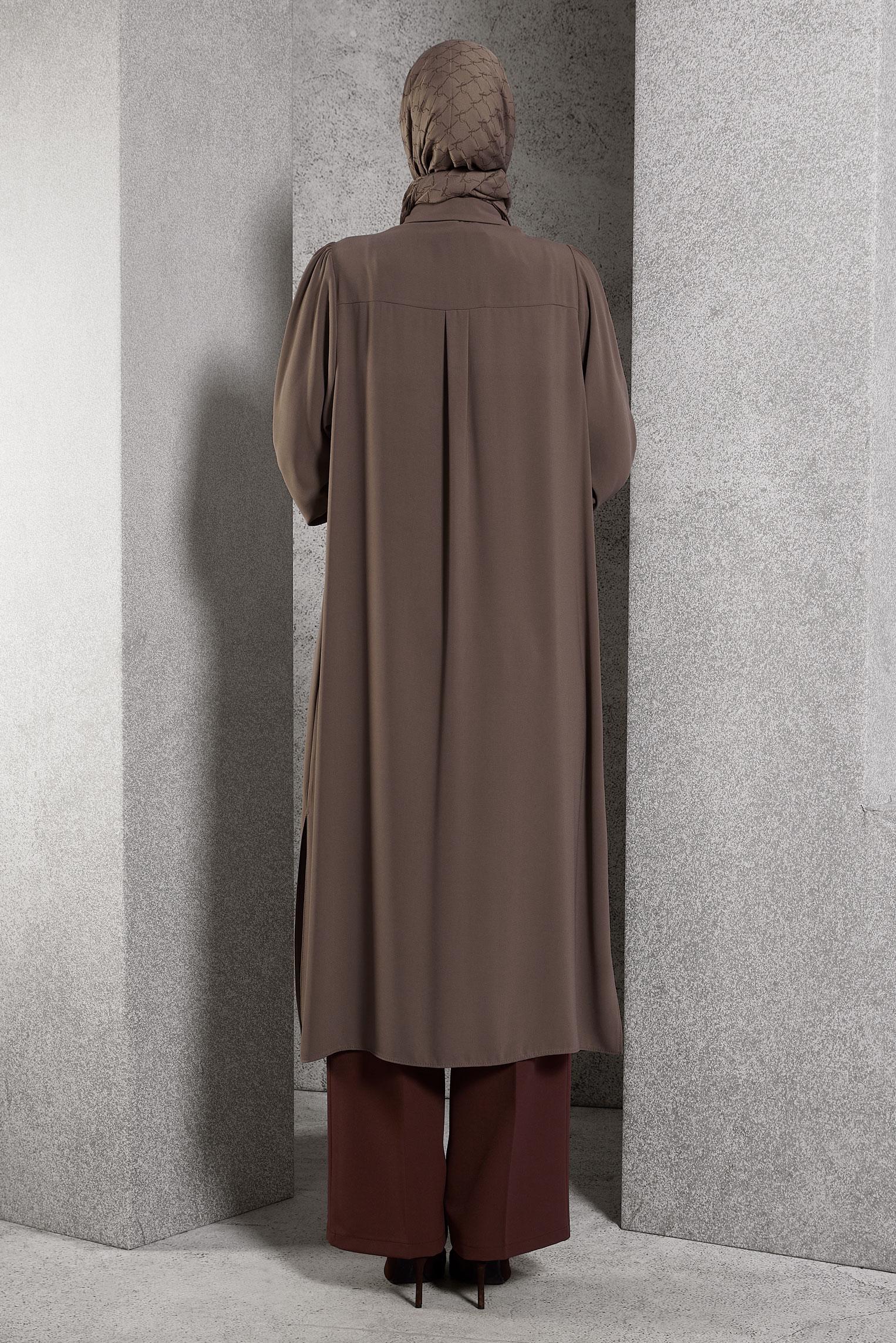 Tesettür giyim VİZON TAŞ DETAYLI UZUN TUNİK 45159