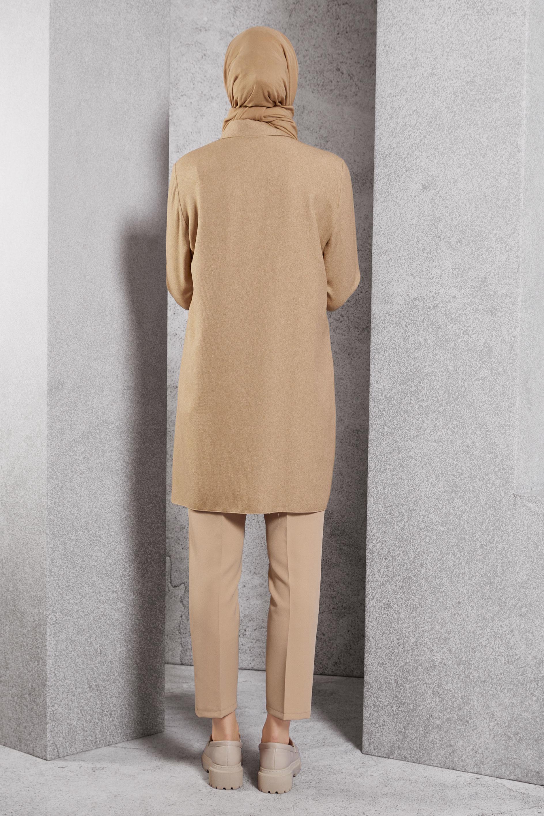 Tesettür giyim KAHVE GÖMLEK YAKA TUNİK 45163