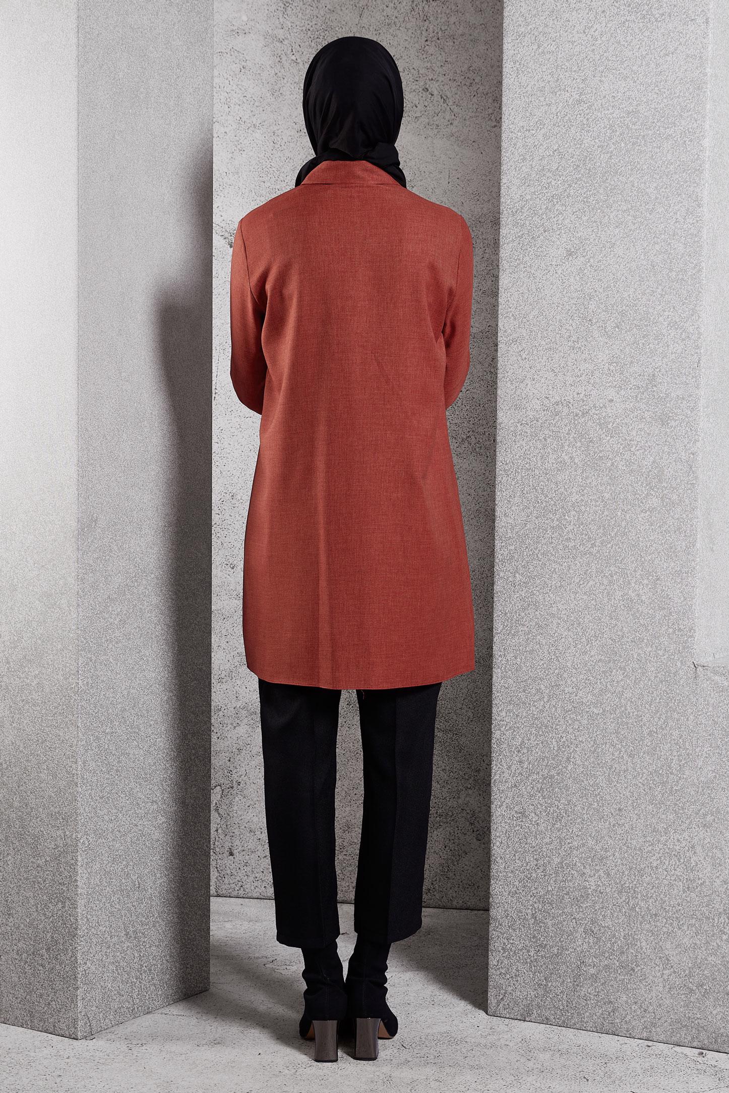 Tesettür giyim TURUNCU GÖMLEK YAKA TUNİK 45163