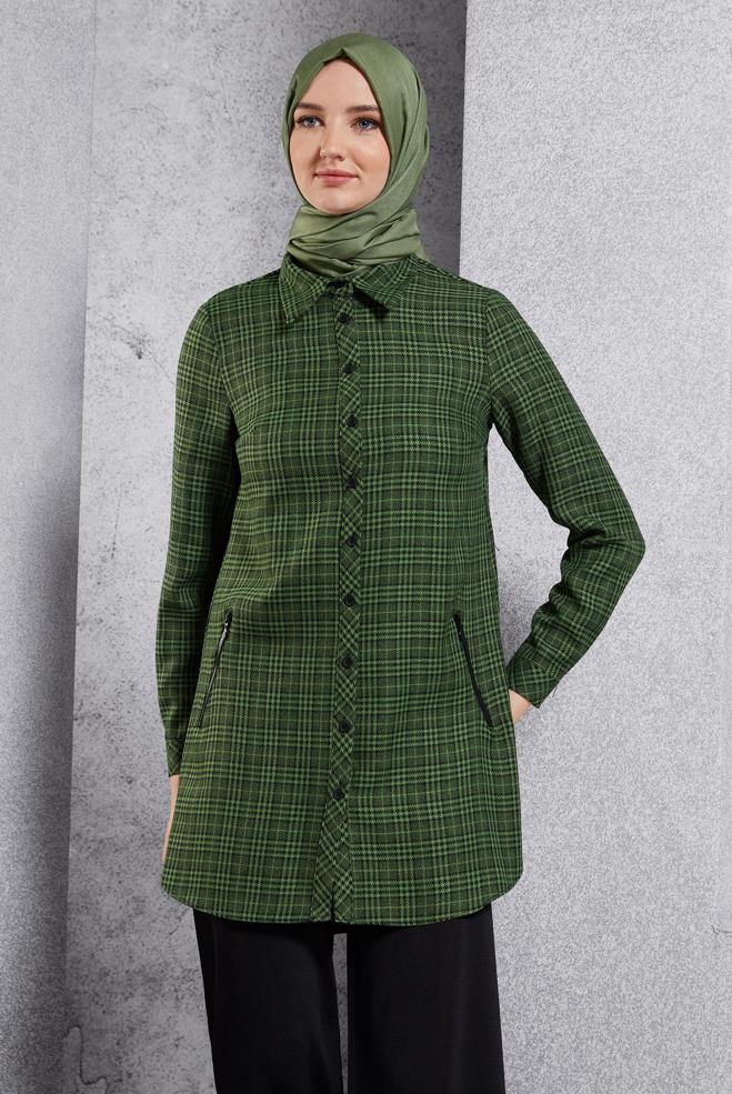 Hijab clothing GREEN PLAID PATTERNED TUNIC 45165 - ALVİNA