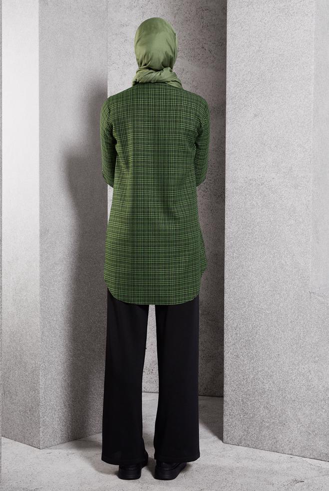 Hijab clothing GREEN PLAID PATTERNED TUNIC 45165 - ALVİNA