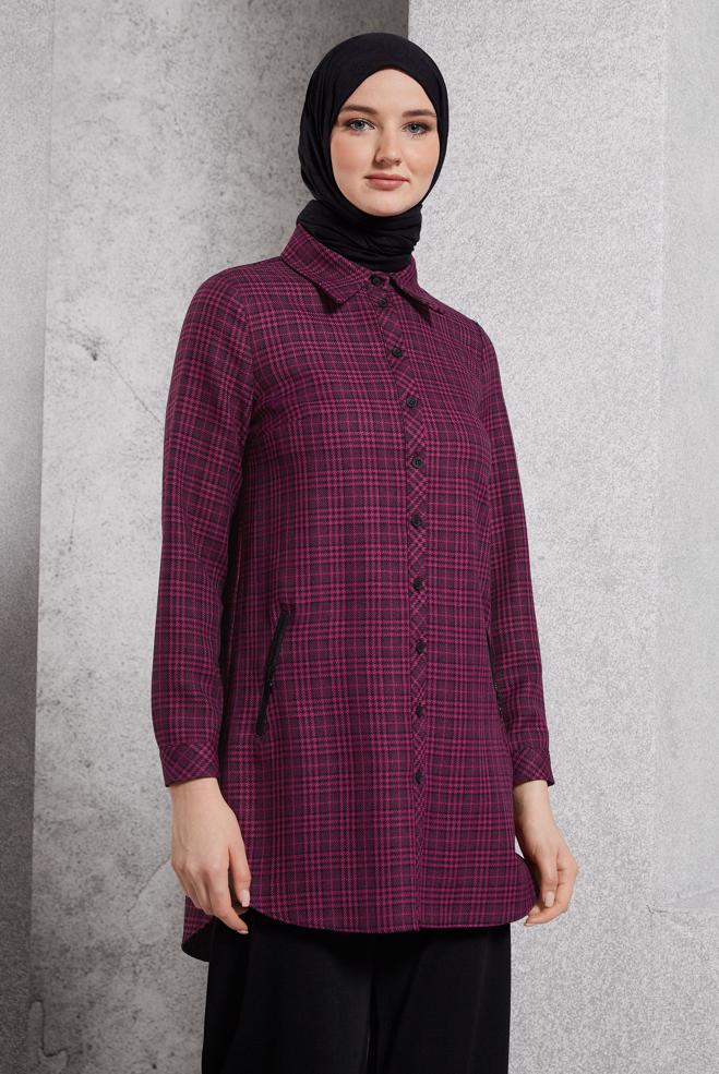 Hijab clothing FUCHSIA PLAID PATTERNED TUNIC 45165 - ALVİNA