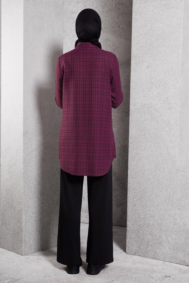 Hijab clothing FUCHSIA PLAID PATTERNED TUNIC 45165 - ALVİNA