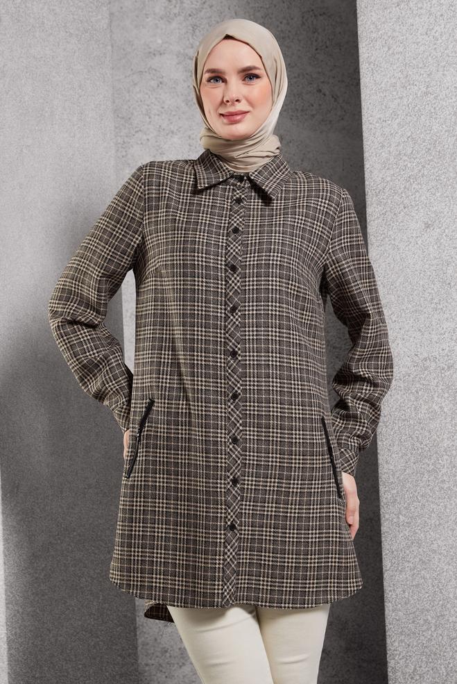 Hijab clothing POWDER PLAID PATTERNED TUNIC 45165 - ALVİNA