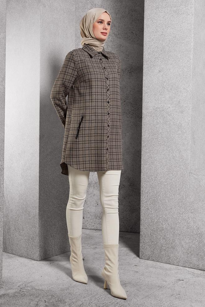 Hijab clothing POWDER PLAID PATTERNED TUNIC 45165 - ALVİNA