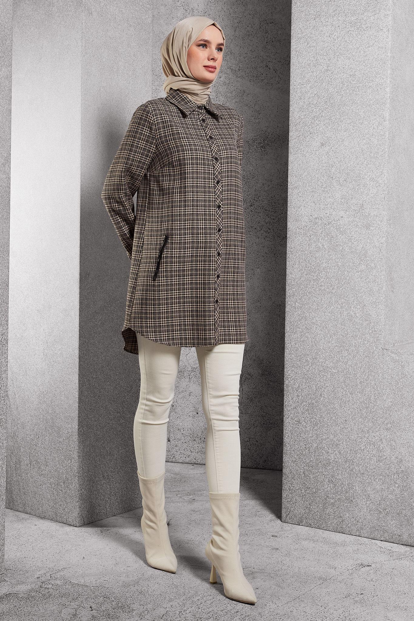 Vêtements hijab POUDRE TUNIQUE À CARREAUX 45165