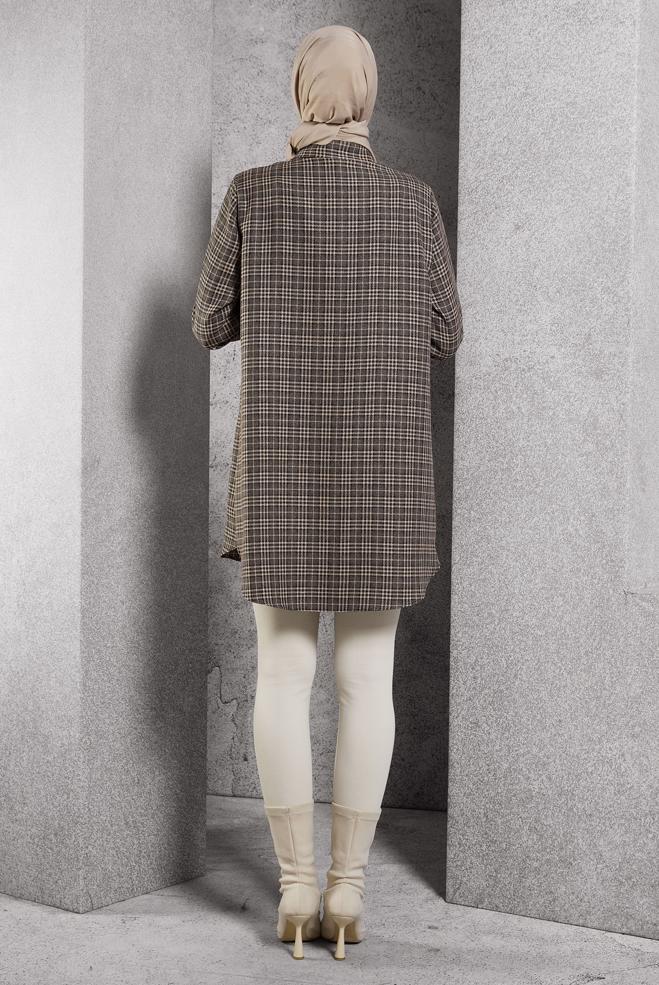 Hijab clothing POWDER PLAID PATTERNED TUNIC 45165 - ALVİNA