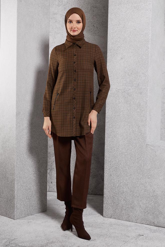 Hijab clothing TABA PLAID PATTERNED TUNIC 45165 - ALVİNA