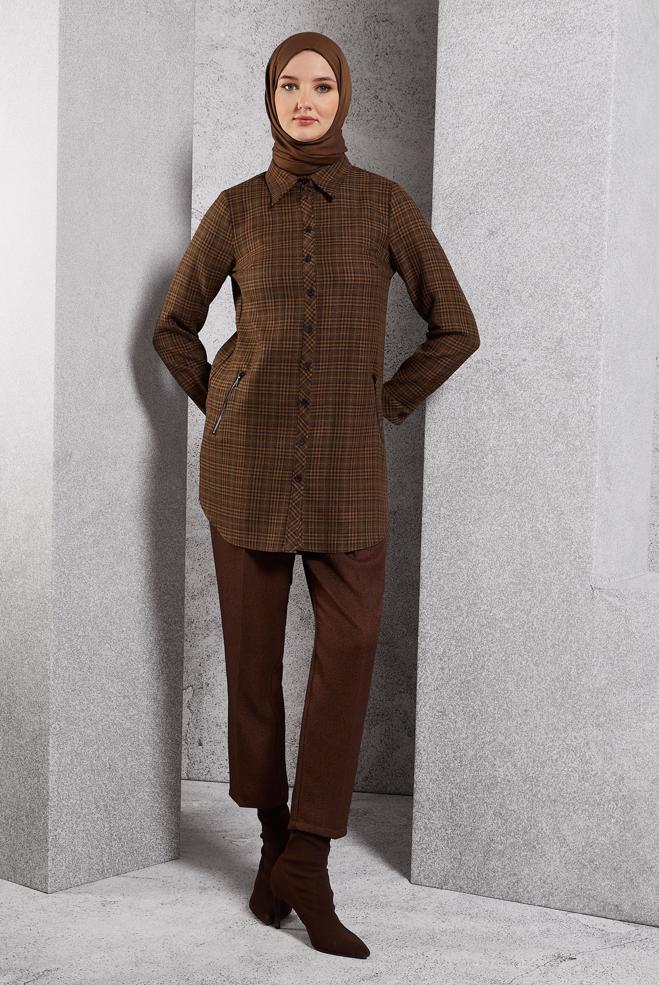 Hijab clothing TABA PLAID PATTERNED TUNIC 45165 - ALVİNA