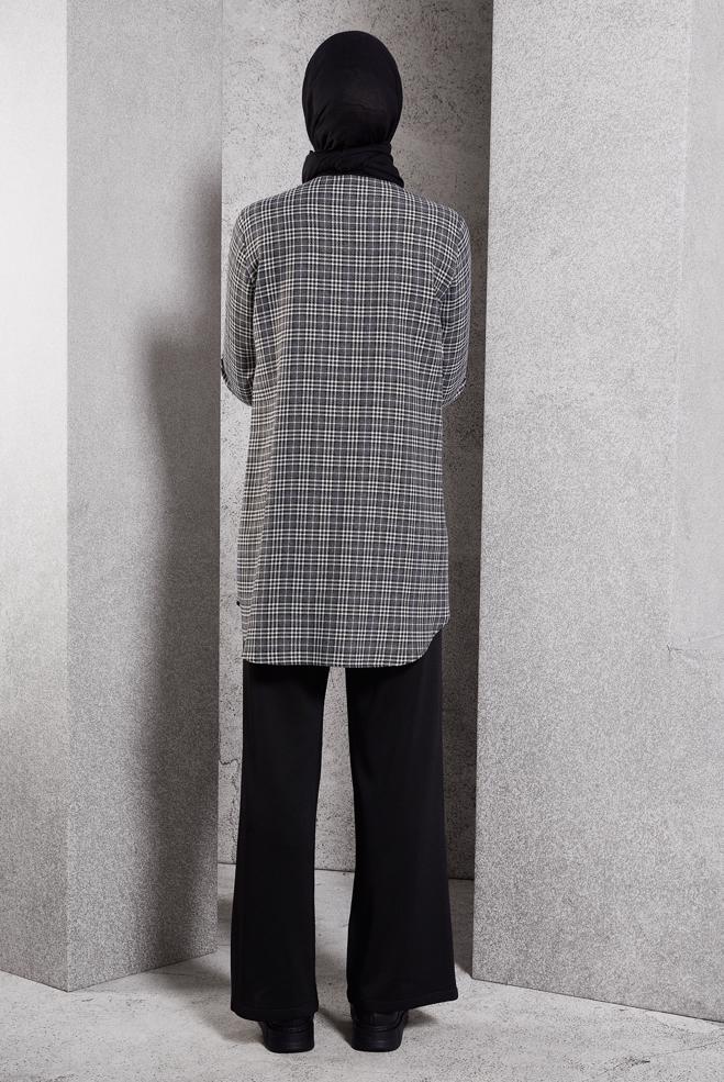 Hijab clothing BLACK PLAID PATTERNED TUNIC 45165 - ALVİNA