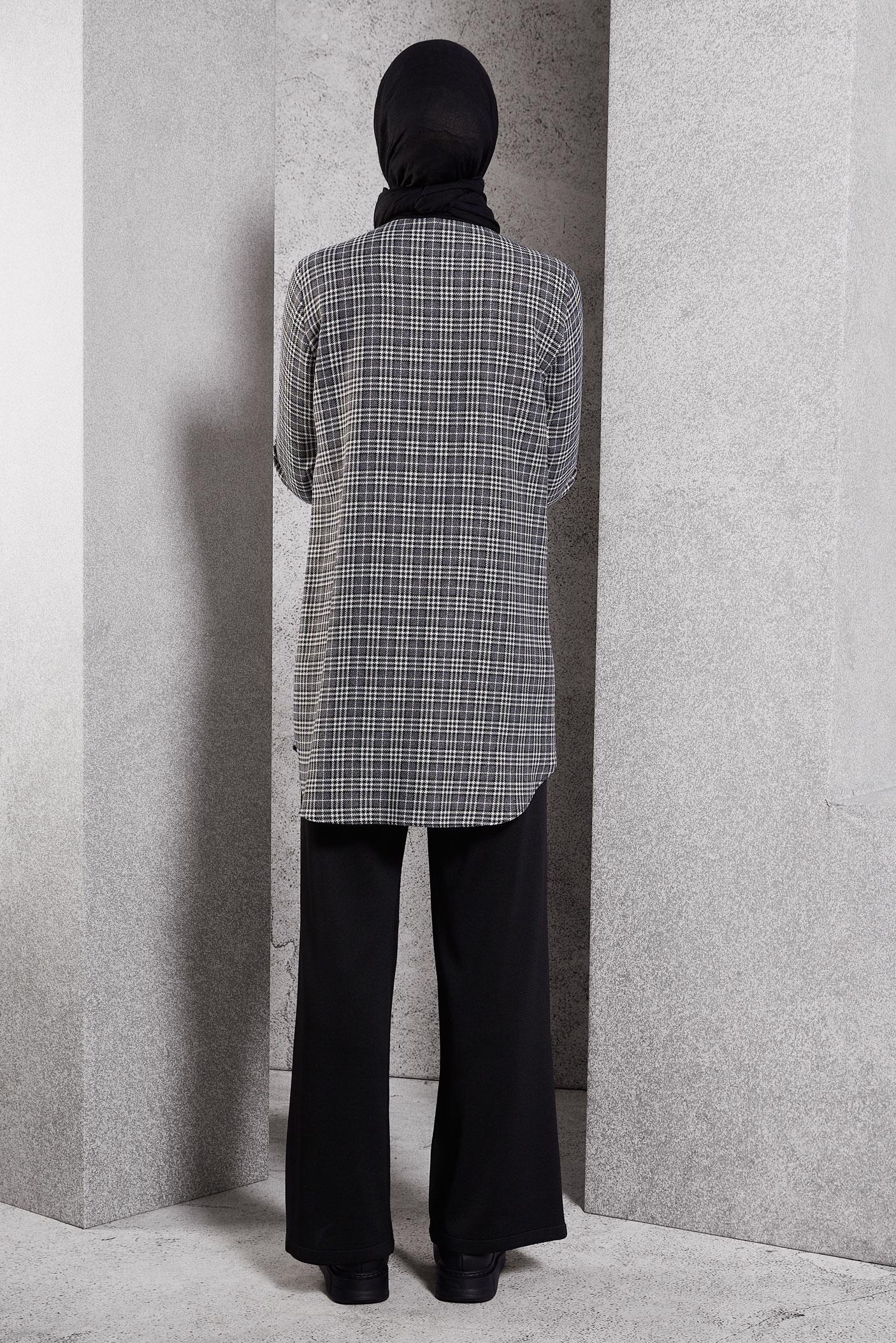 Tesettür giyim SİYAH EKOSE DESENLİ TUNİK 45165