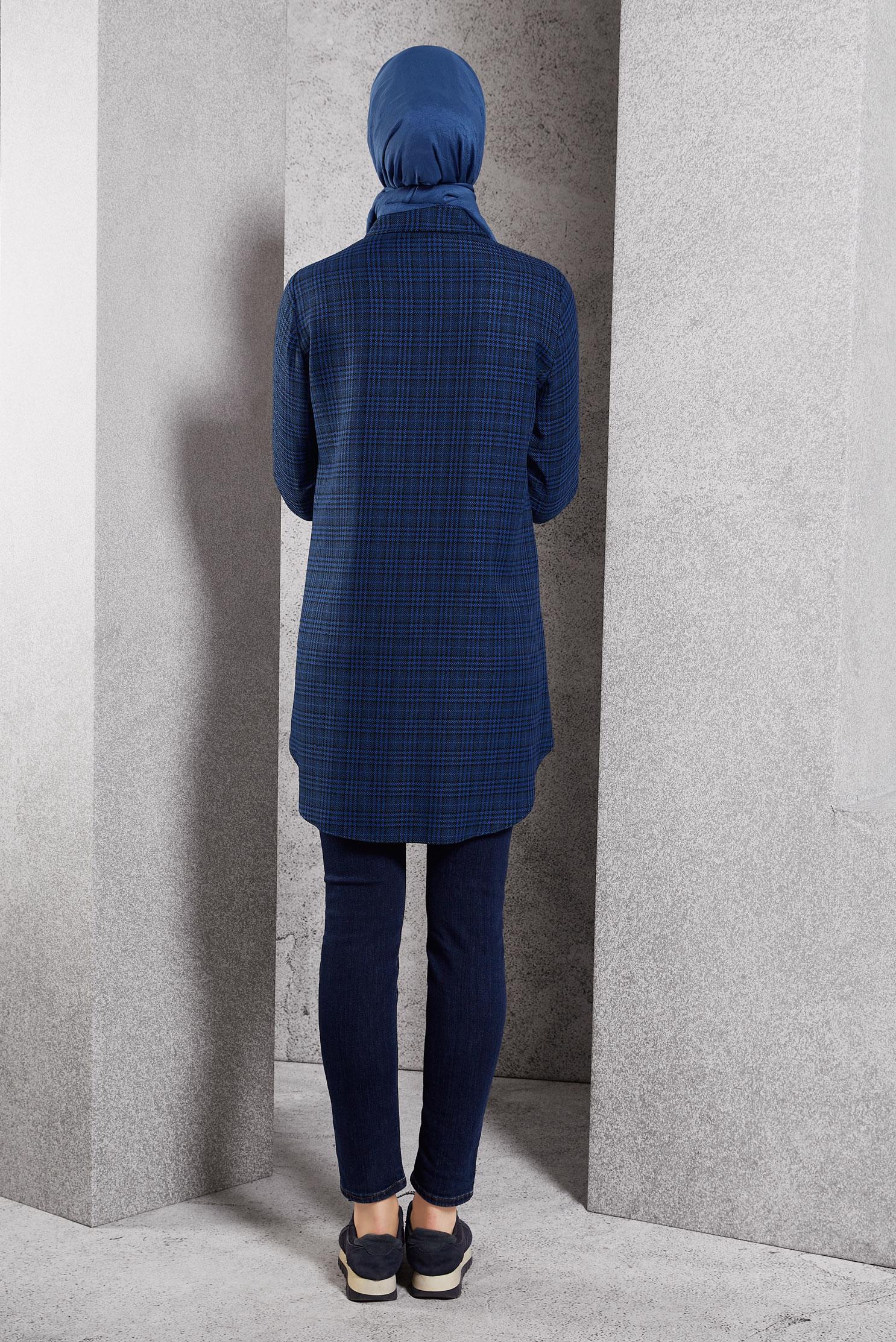 Vêtements hijab BLEU MARINE TUNIQUE À CARREAUX 45165