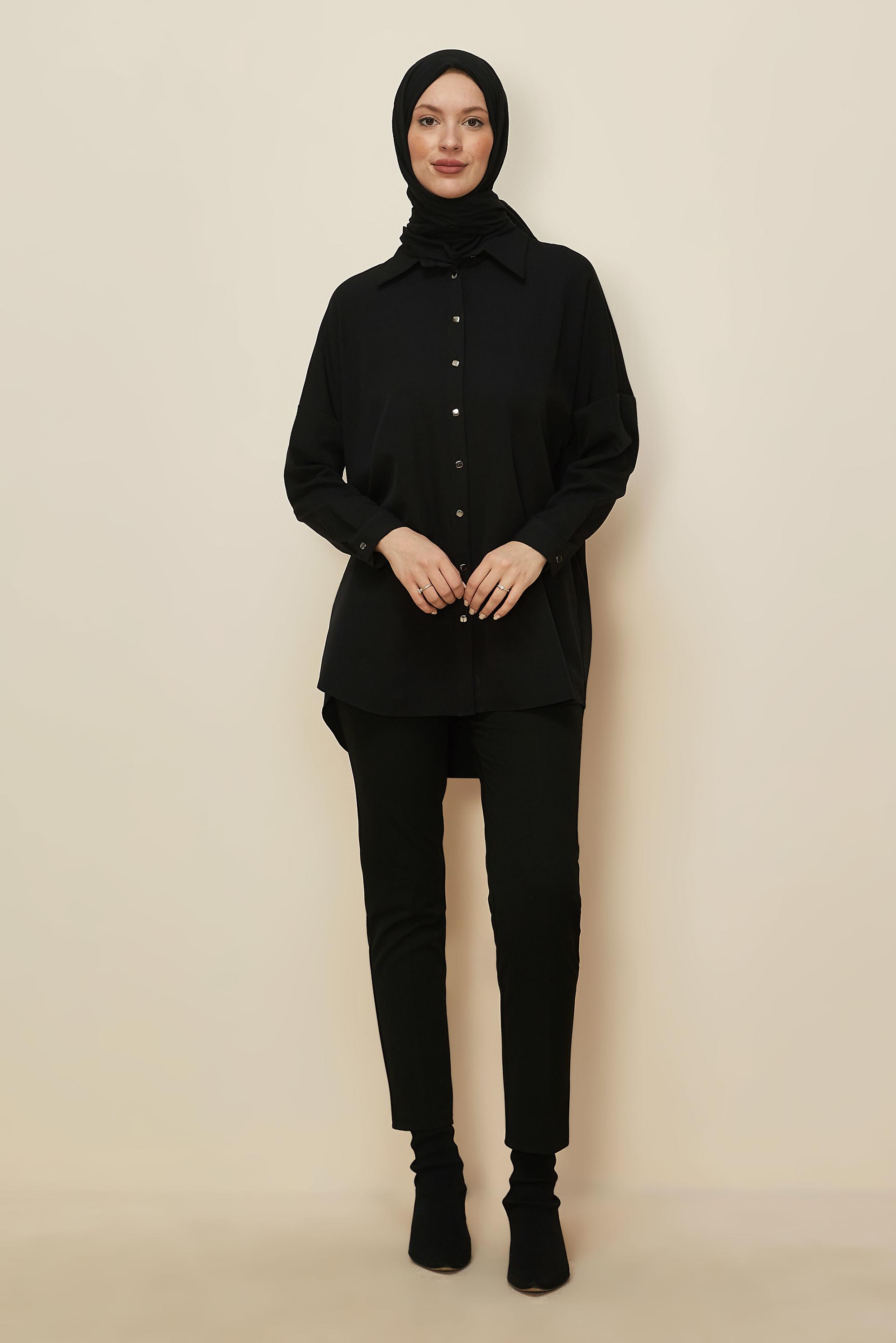 Vêtements hijab NOIR TUNIQUE CHEMISE BASIQUE 45166