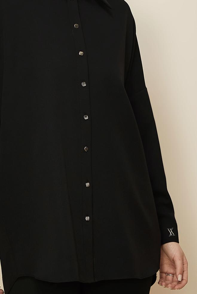 Vêtements hijab NOIR TUNIQUE CHEMISE BASIQUE 45166 - ALVİNA