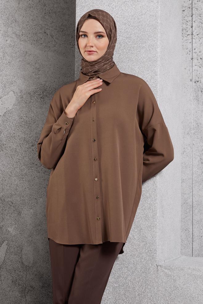 Vêtements hijab VISON TUNIQUE CHEMISE BASIQUE 45166 - ALVİNA
