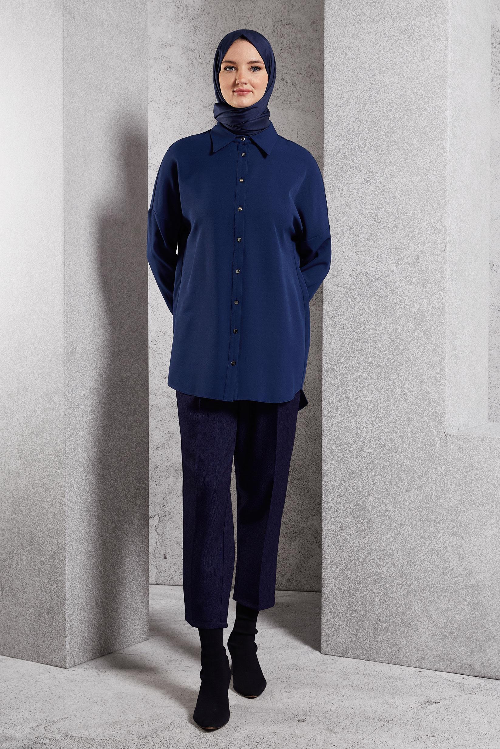 Tesettür giyim LACİVERT DÜZ GÖMLEK TUNİK 45166