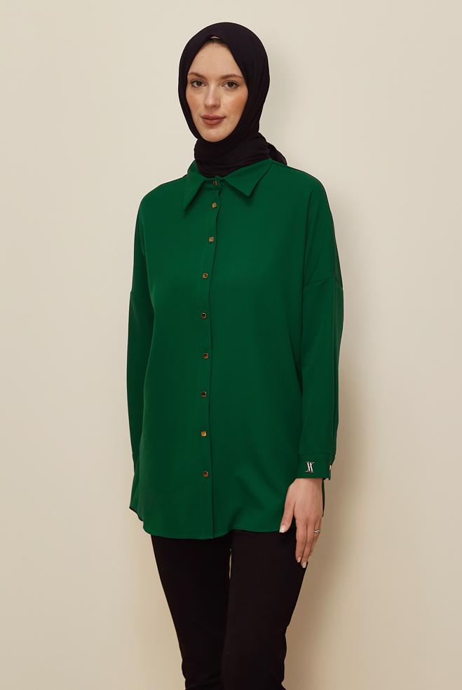 Vêtements hijab VERT TUNIQUE CHEMISE BASIQUE 45166 - ALVİNA